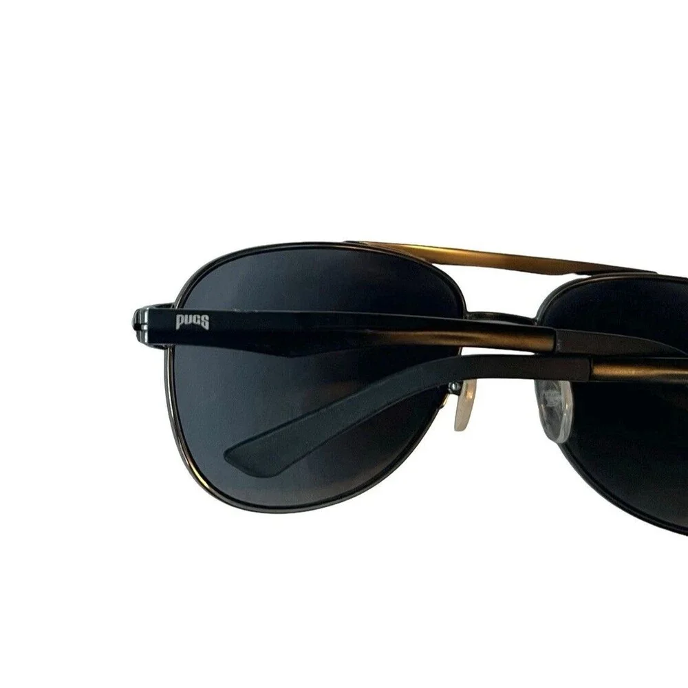 Pugs Aviator Sunglasses Black Metal Frame Gray Lenses Unisex Classic Pilot Style